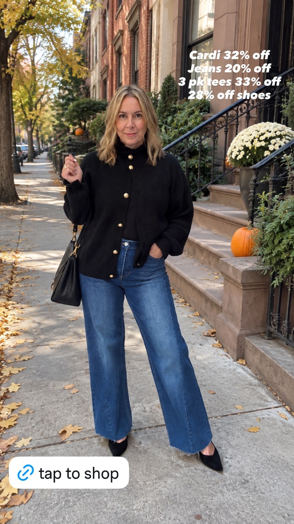 All part of Amazon Big Deal Day Cardi 32% off
Jeans 20% off
3 pk tees 33% off
28% off shoes I’m wearing a medium in the cardigan and an 8 in the jeans fall outfits women over 50
