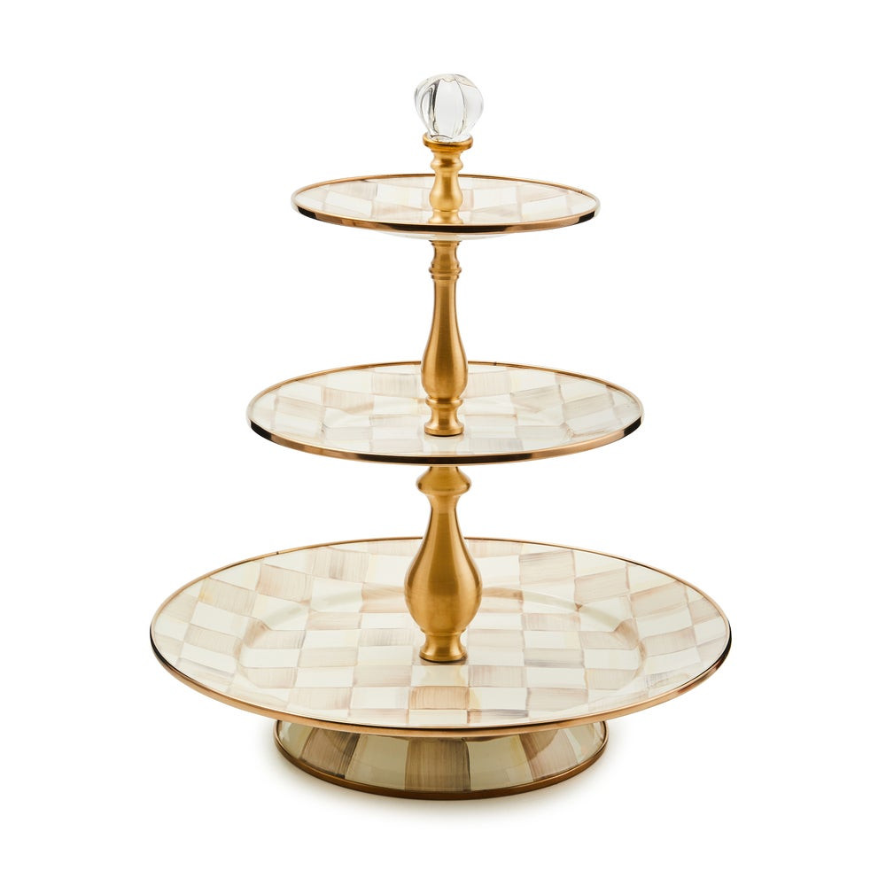 Mocha Check Three Tier Sweet Stand | MacKenzie-Childs