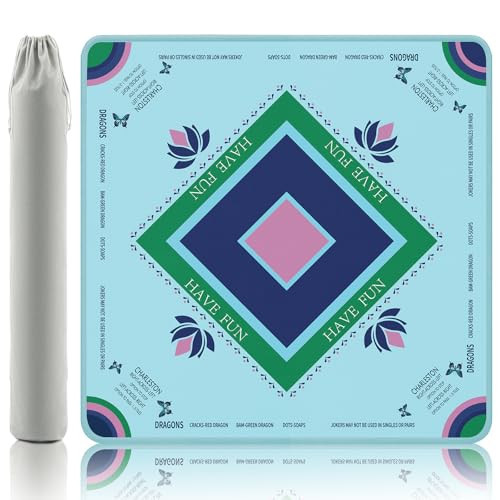 Gedgan Turquoise Mahjong Mat with Lotus & Butterfly Artwork - 32.4x32.4 Inch Hand-Painted Style Rubber Mat, Zen Decor Waterproof Surface, Anti-Slip Foldable Design for Asian-Themed Game Nights | Amazon (US)