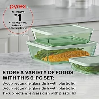 Pyrex Colors (3-Pack, Large) Tinted Glass Rectangle Food Storage Container Set, Snug Fit Non-Toxi... | Amazon (US)