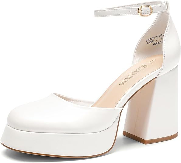 DREAM PAIRS Women's Chunky Platform High Heels Closed Toe Block Ankle Strap Dress Wedding Party P... | Amazon (US)