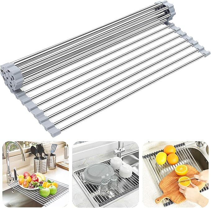 Searik Roll up Dish Drying Rack, Over The Sink Rolling Dish Drainer Rack Multipurpose Foldable Ki... | Amazon (US)