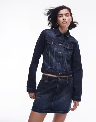Topshop co ord shrunken denim jacket in deep vintage blue | ASOS (Global)