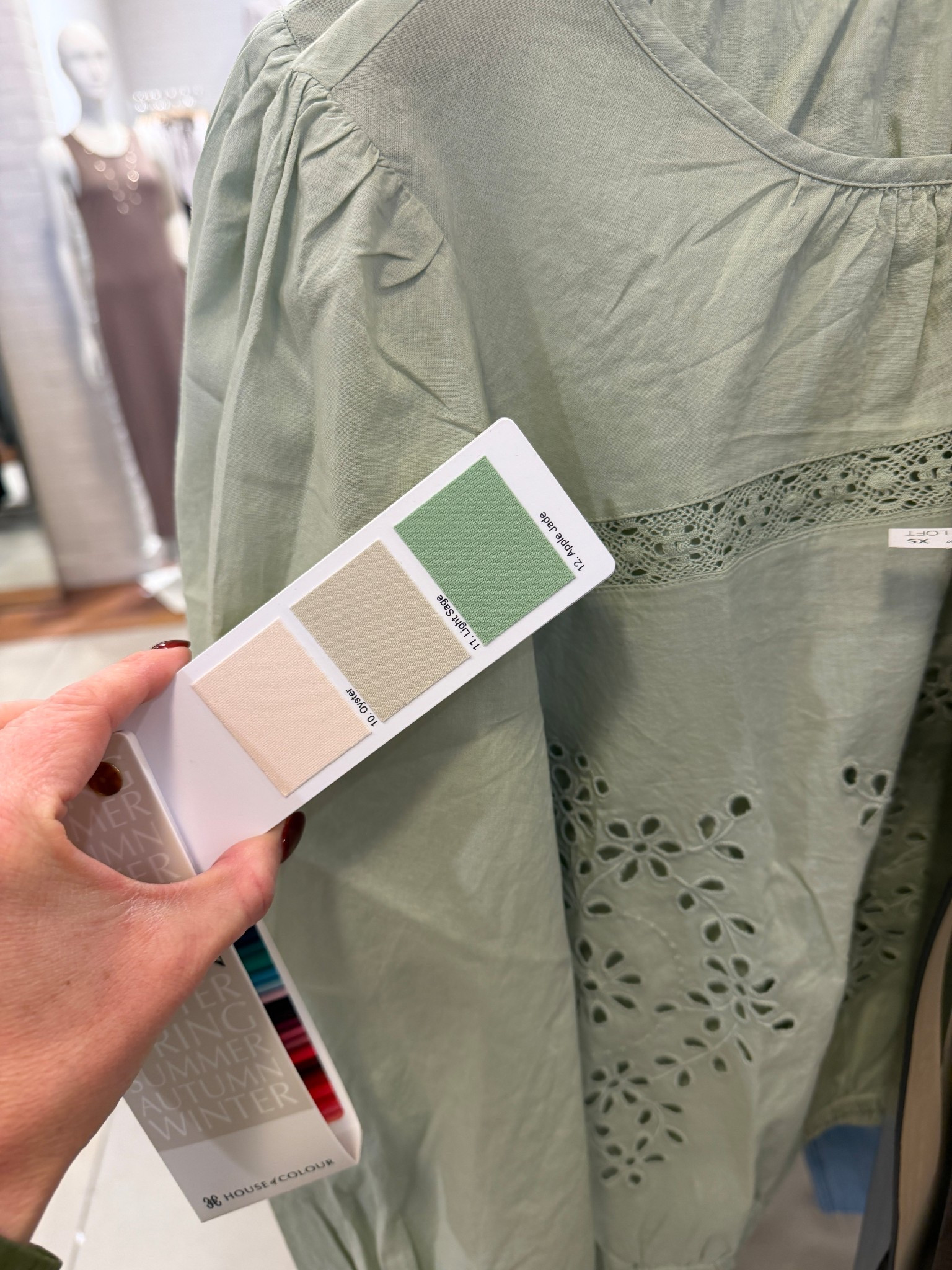 In between light sage & apple jade.  