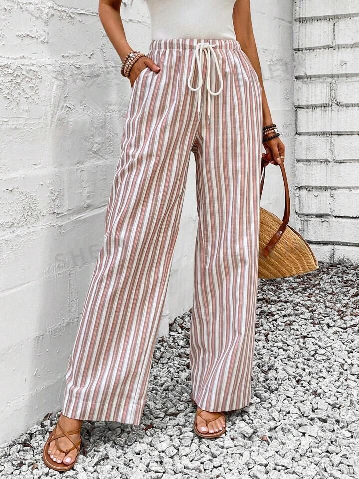 SHEIN LUNE Vertical Stripe Summer Striped Women's Long Pants | SHEIN