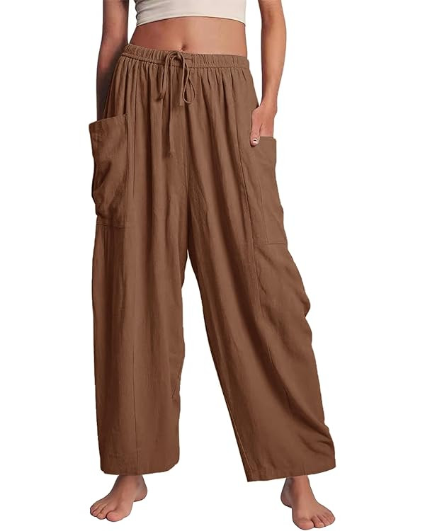 Flygo Women's Wide Leg Pants Summer Casual Loose Fit Beach Palazzo Harem Pants with Pockets | Amazon (US)