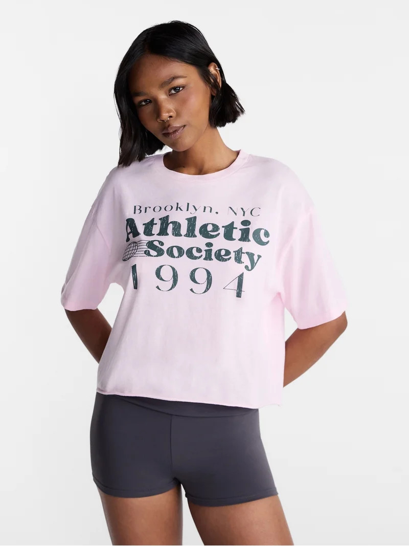 No Boundaries Boxy Cropped Graphic Tee, Women's and Women's Plus XXS-4X | Walmart (US)