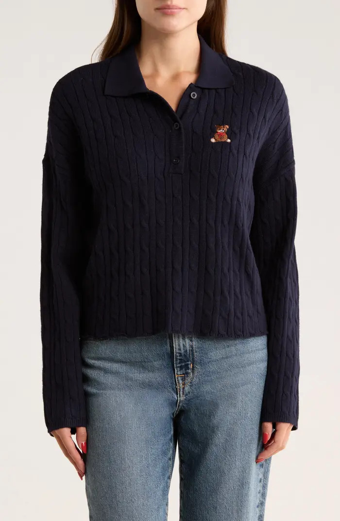 INTERNATIONAL DESIGNER Embroidered Teddy Polo Sweater | Nordstromrack | Nordstrom Rack