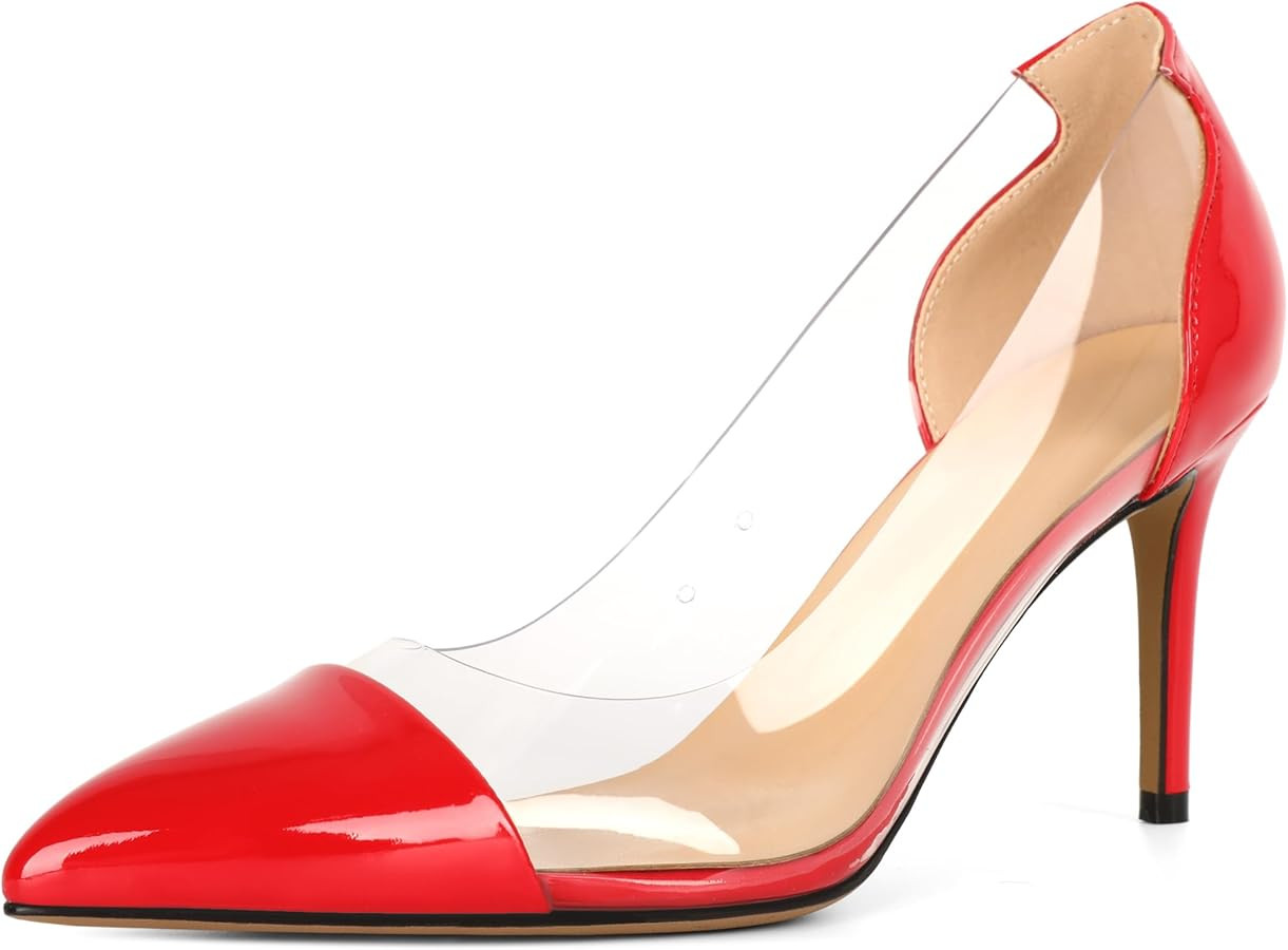 YODEKS Women's Clear Pumps Pointed Cap Toe Transparent High Heels Shoes 8.5CM Stiletto Heels Wedd... | Amazon (US)