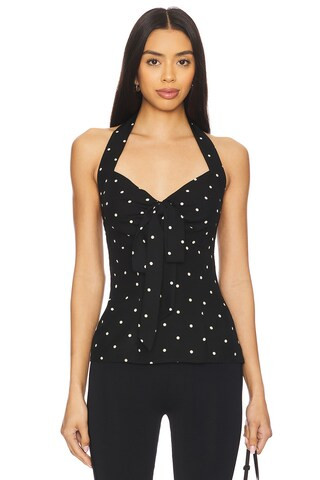 Romi Halter Top in Black And Cream Dot | Revolve Clothing (Global)