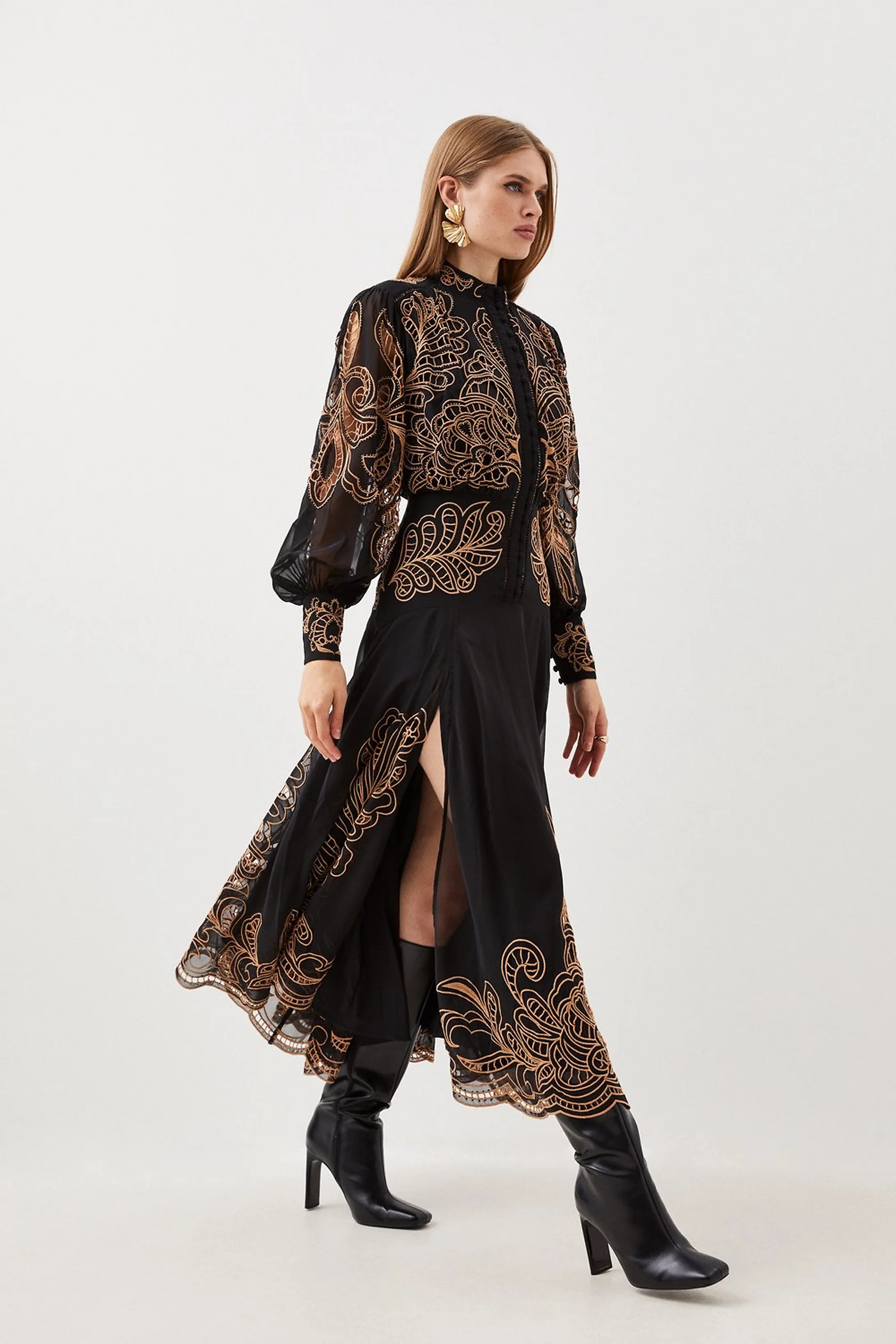 Cutwork Beaded Embroidered Woven Maxi Dress | Karen Millen US