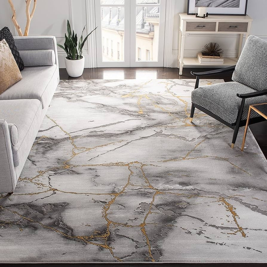 SAFAVIEH Craft Collection Area Rug - 6'7" x 9', Grey & Gold, Modern Abstract Design, Non-Shedding... | Amazon (US)