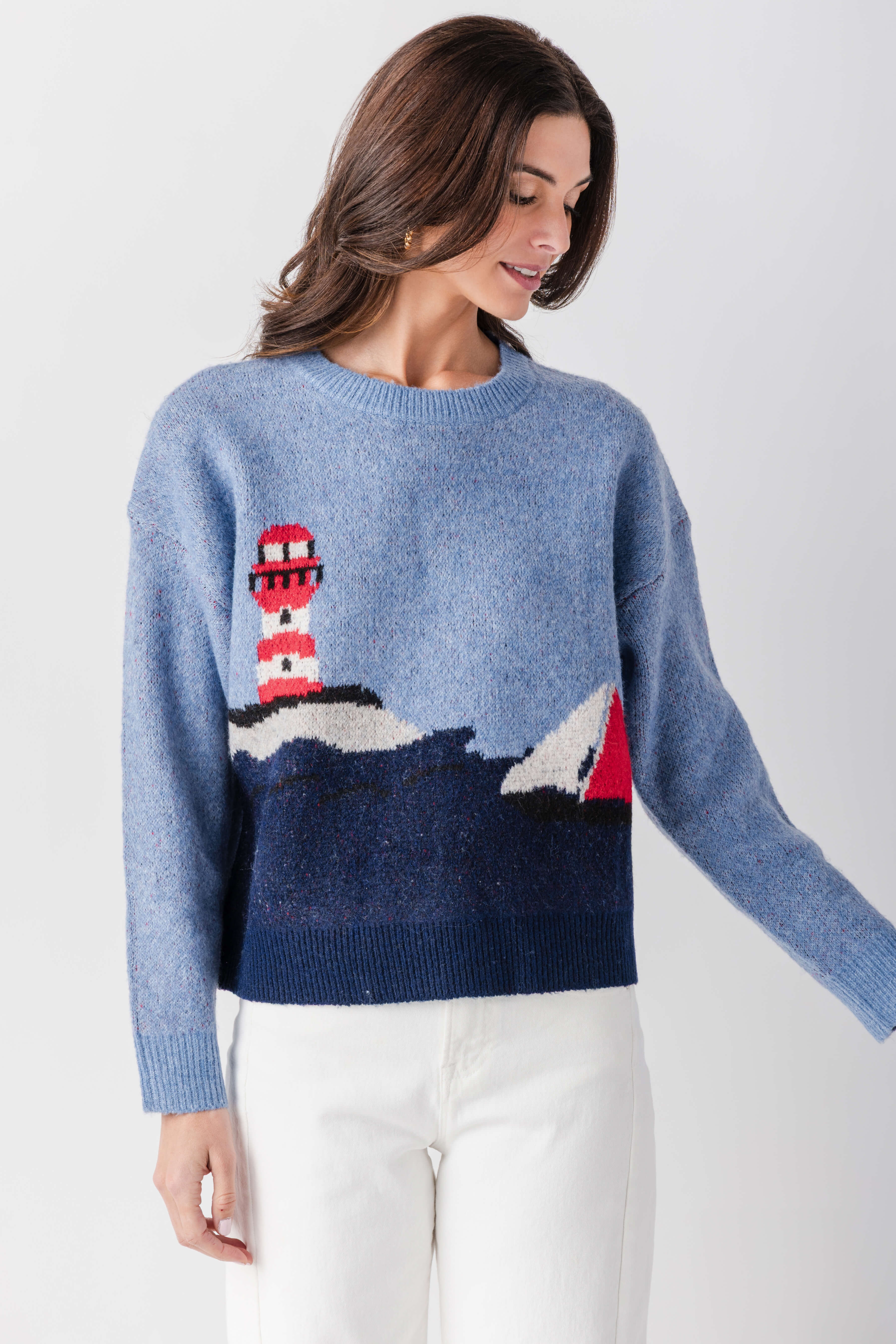 Urban Daisy Lighthouse Intarsia Knit Sweater | Social Threads