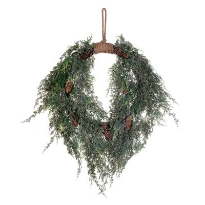 Vickerman 24" Artificial Frosted Cedar Hanging Wreath with Pinecones. | Target