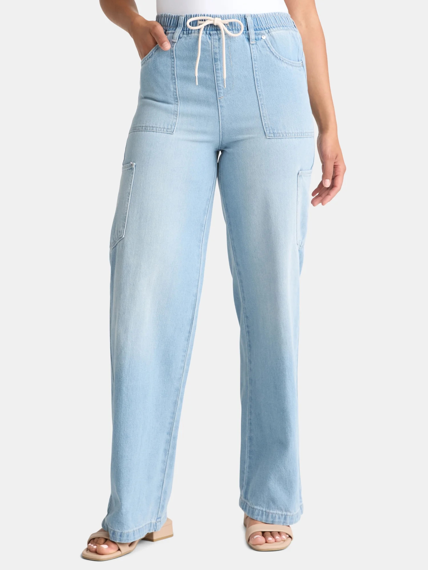 Madden NYC Women's Drawstring Utility Jeans, 32'' Inseam, Sizes XXS-2XL | Walmart (US)
