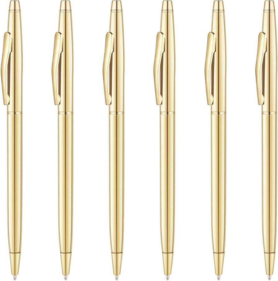 Unibene 6 Pack Slim Gold Ballpoint Pens Black Ink 1 mm - Black ink, Nice Gift for Business Office... | Amazon (US)