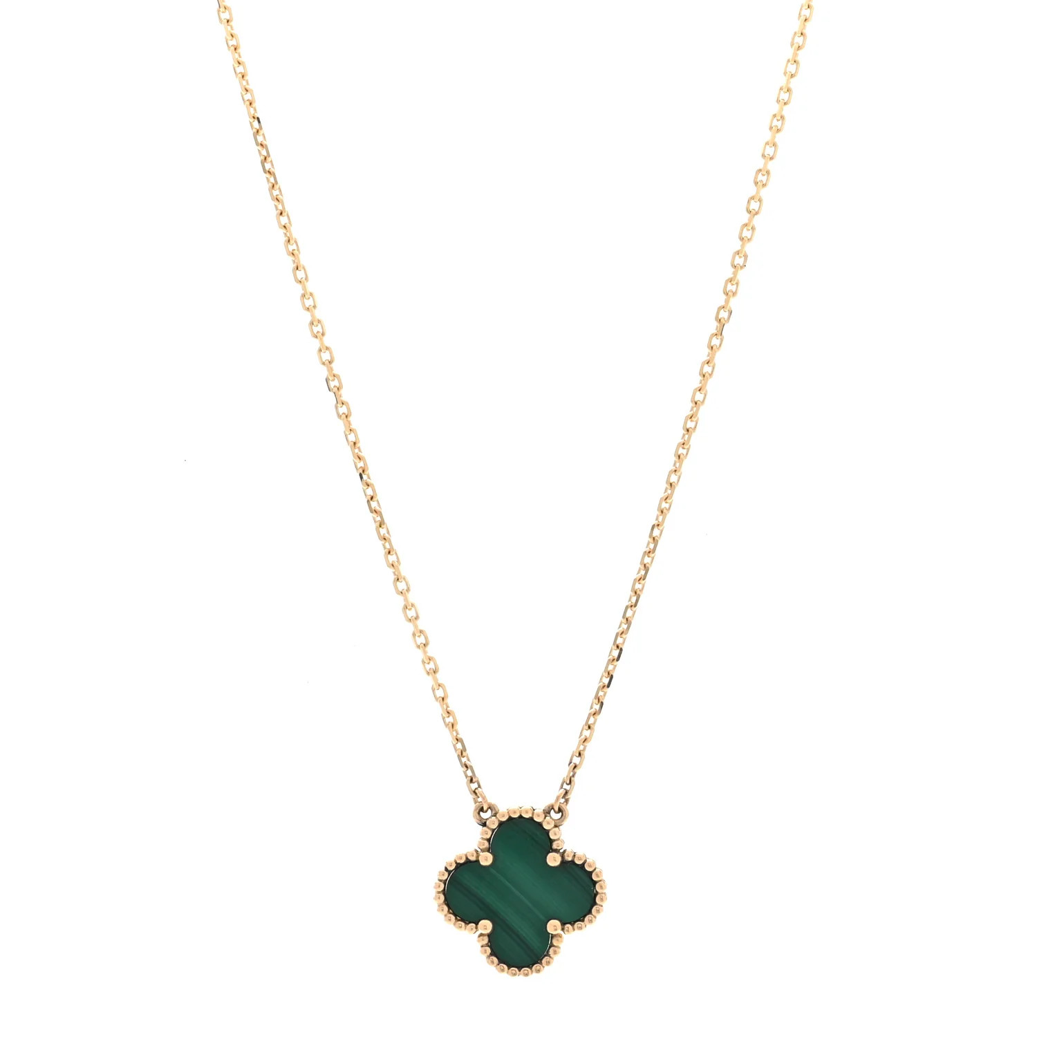 Van Cleef & Arpels 18K Yellow Gold Malachite Vintage Alhambra Pendant Necklace | FASHIONPHILE (US)