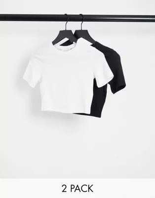 Weekday Mini 2 pack cropped t-shirt in black and white | ASOS (Global)