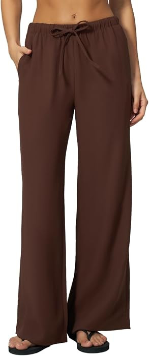 QINSEN Women's Wrinkle-Free Wide Leg Palazzo Pants High Rise Flowy Drape Drawstring Elastic Waist... | Amazon (US)