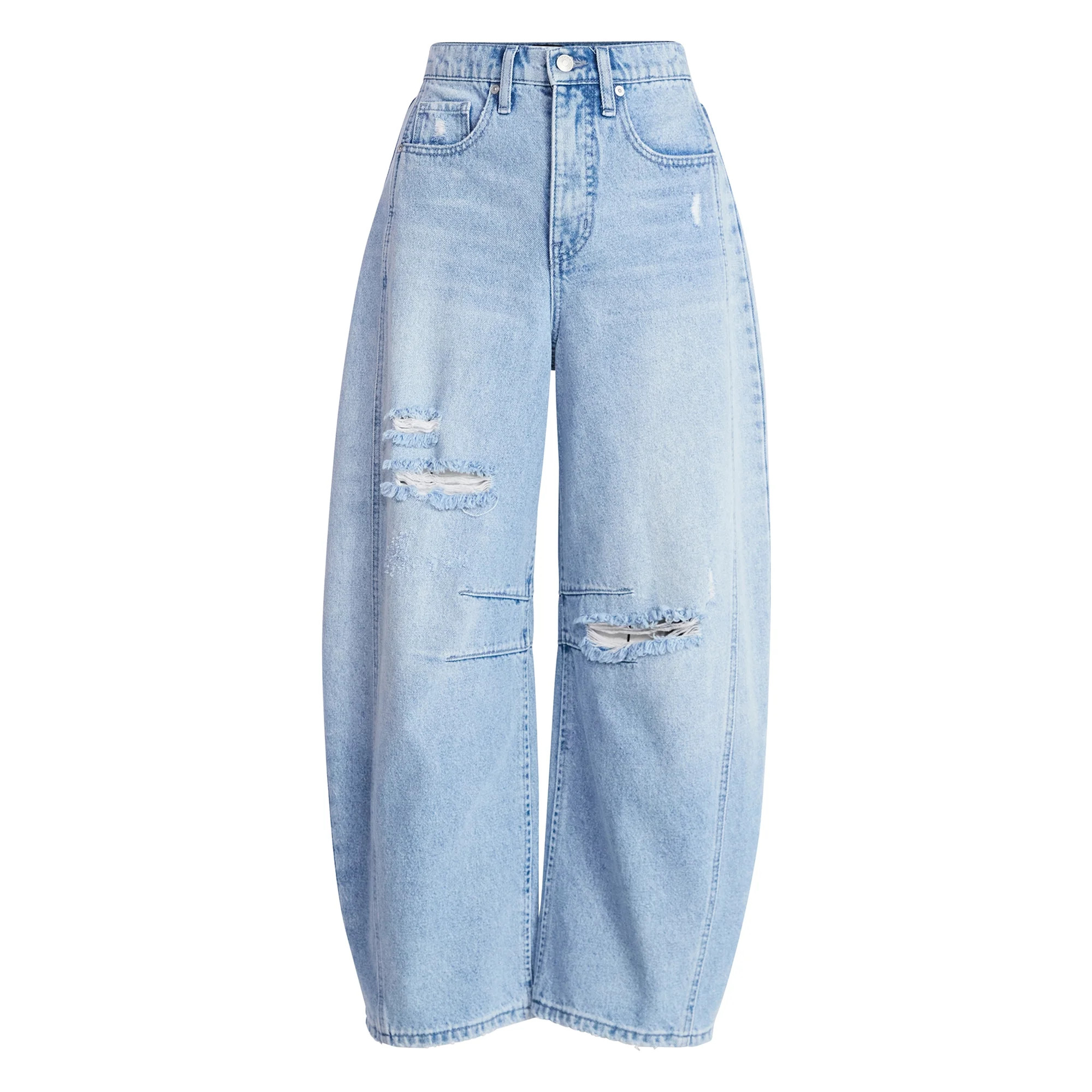 Scoop Women’s and Women's Plus High-Rise Ankle Barrel Jeans with Distressed Details, Sizes 0-26 | Walmart (US)