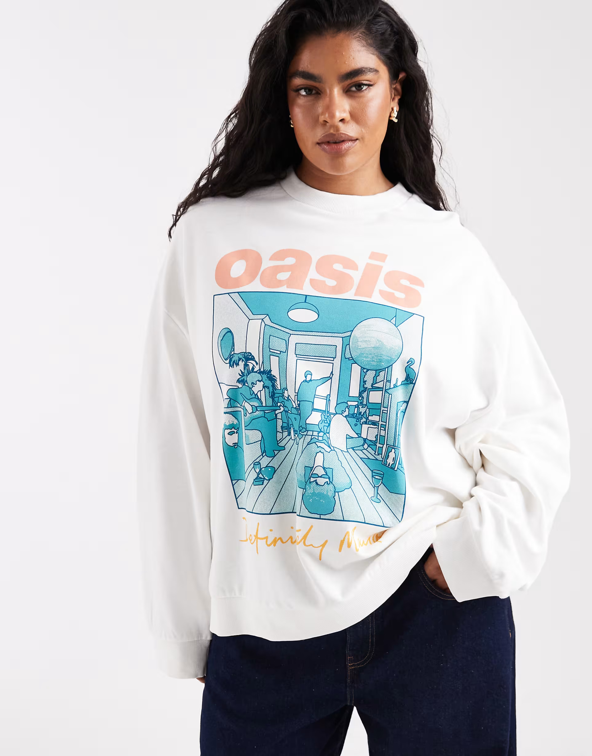 ASOS DESIGN Curve oversized sweatshirt with Oasis definitely maybe licensed graphic in cream | AS... | ASOS (Global)