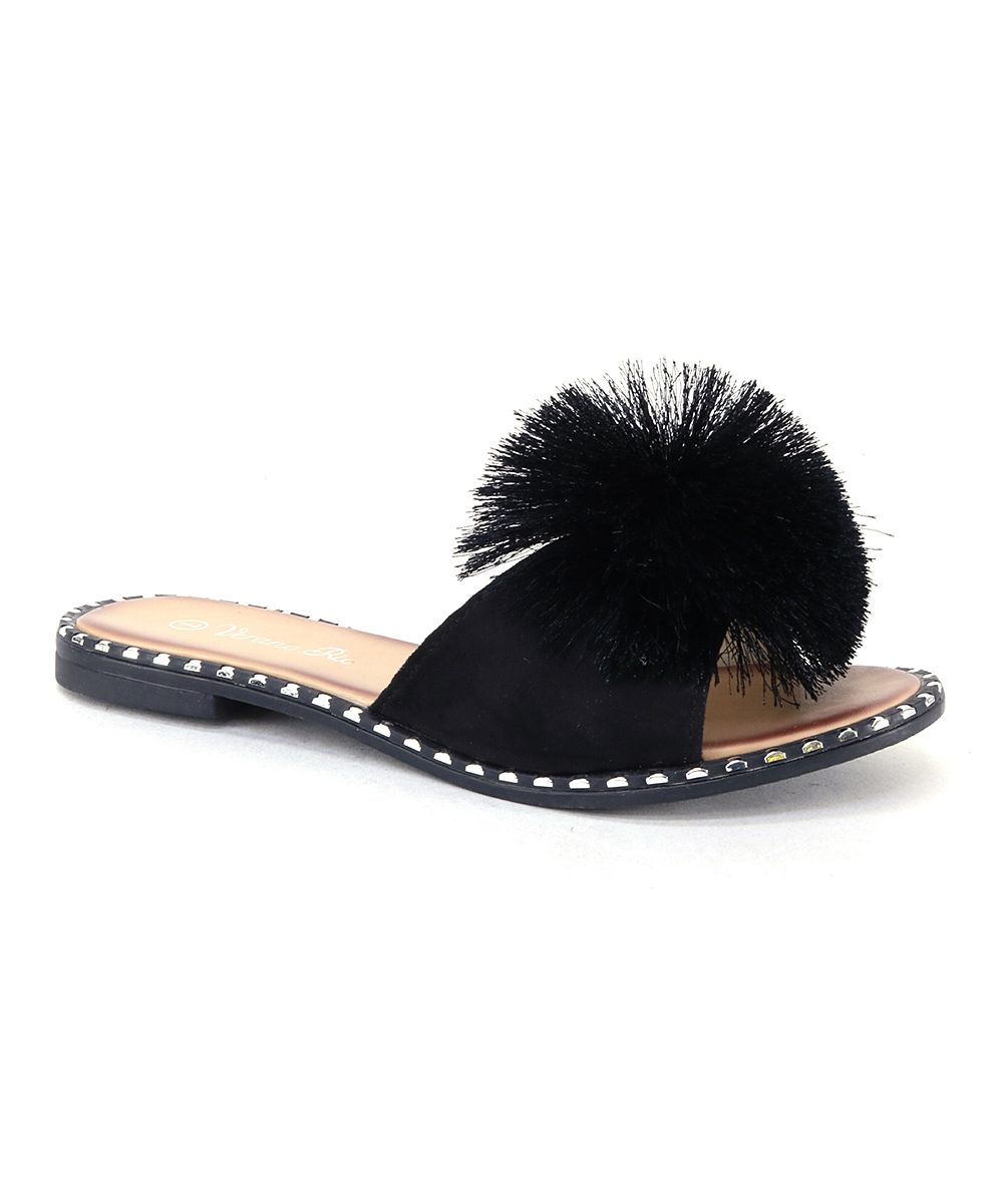 Bolaro Women's Sandals BLACK - Black Pom-Pom Sandal - Women | Zulily