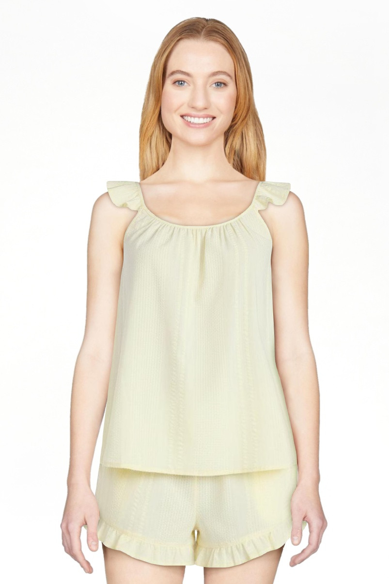 Joyspun Women's Seersucker Sleep Cami and Shorts Set with Ruffle, 2-Piece, Sizes XS-3X | Walmart (US)