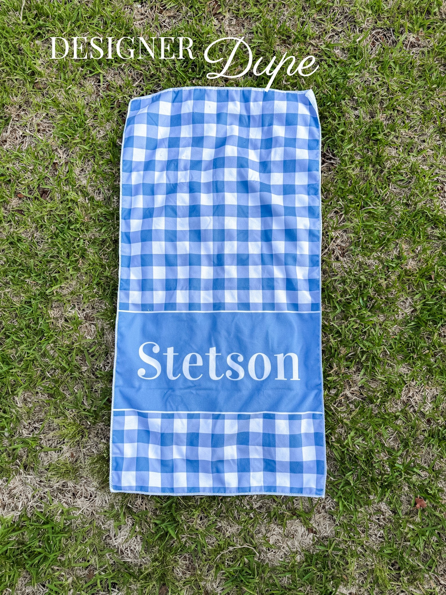Caden lane dupe under $15!! Personalized checkered towel.. so cute and perfect for summer! 

I got shade denim blue but there are so many options and colors to choose from. Shipping took about a week and half. 

#LTKKids #LTKSwim