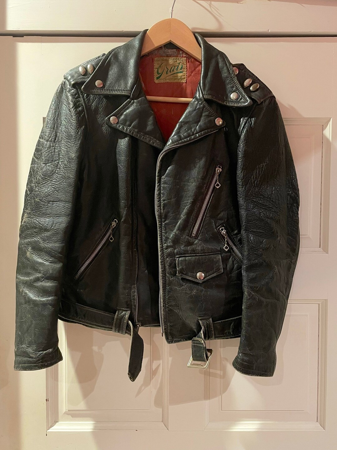 1950s 50s Grais Leather Motorcycle Biker Jacket - Etsy | Etsy (US)