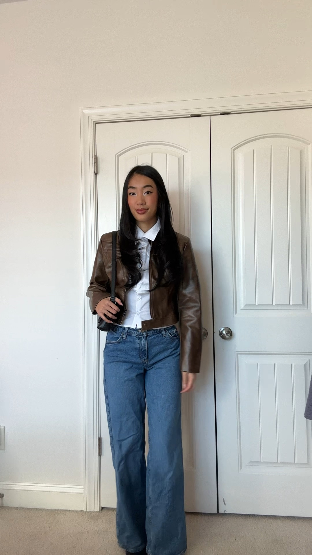 Pinterest outfit. Winter outfit. Leather jacket outfit. Straight leg jeans. Wearing a size small top and 26 bottom.

#LTKStyleTip #LTKSaleAlert #LTKFindsUnder50