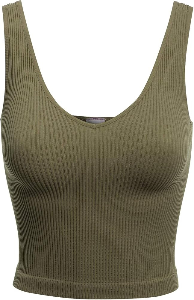 Design by Olivia Women's Four-Way Stretch V-Neck Ribbed Seamless Crop Top -Made in USA | Amazon (US)