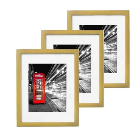 11x14 Gold Picture Frame - Display 8x10 w/Mat or 11x14 w/Out Mat, Set of 3 | Walmart (US)