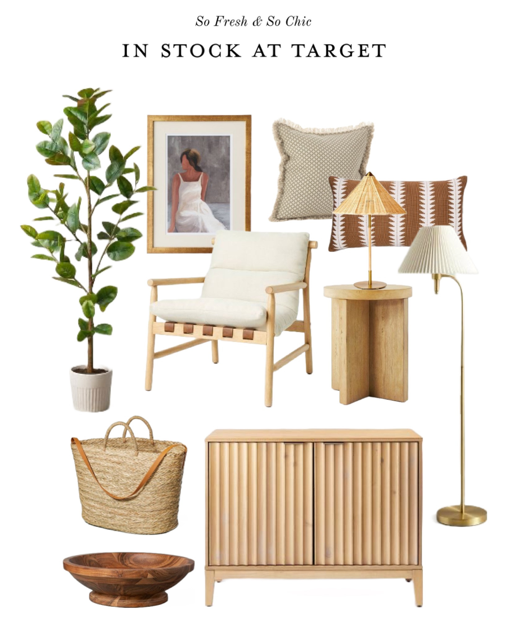 In stock at Target in store and/or online! Except the woven picnic basket will be available April 16th!
-
Affordable home decor - Target - Studio McGee - Hearth and Hand - white upholstered sling armchair - faux rubber tree - rubber plant - framed vintage woman art print - scalloped front two door wood cabinet - arched pleated shade floor lamp - rattan shade table
Lamp - round wood architectural accent table - large wood decor bowl - printed throw pillow - graphic throw pillow - living room decor 

#LTKunder100 #LTKunder50 #LTKhome