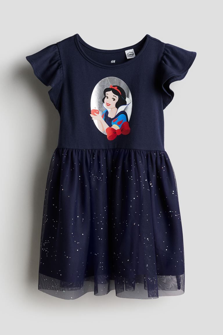 Printed Tulle Dress - Dark blue/Snow White - Kids | H&M US | H&M (US + CA)
