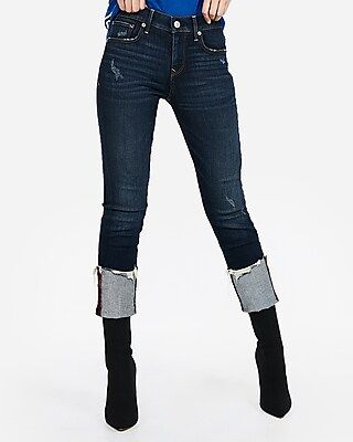 Mid Rise Ripped Stretch+ Cuffed Cropped Skinny Jeans | Express