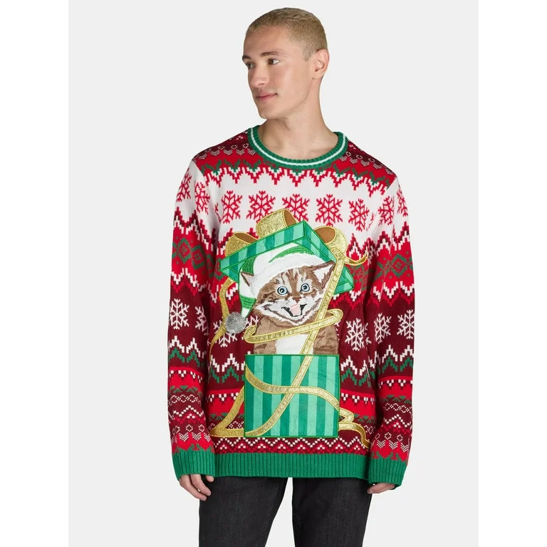 Holiday Time Men's & Big Men's Ugly Christmas Sweater with Drink Pocket, Sizes XS-3XL | Walmart (US)