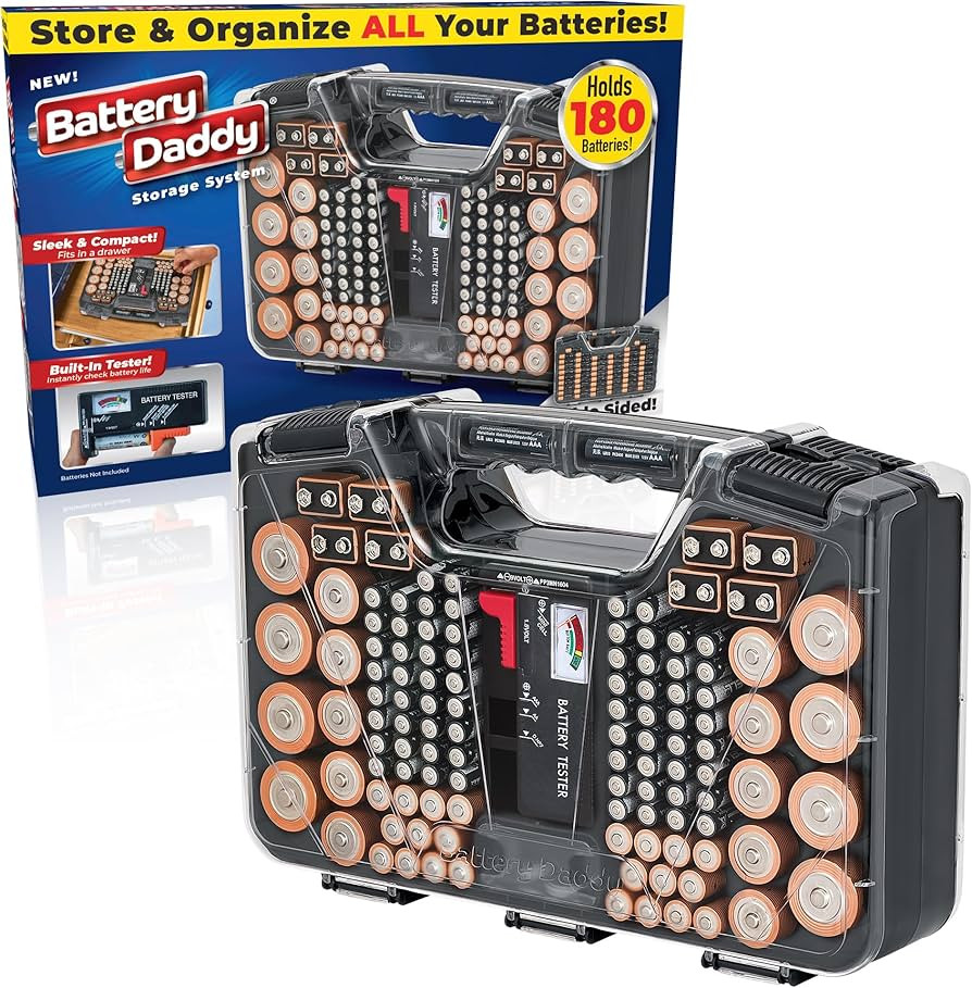 Battery Daddy Ontel Organizer Storage Case & Tester, Holds 180, Charcoal | Amazon (US)