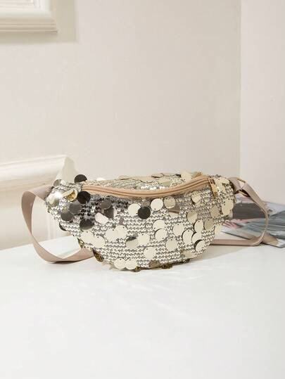 1 pieza Bolso de cintura/pecho con cremallera acolchado de PVC con lentejuelas, de moda para que ... | SHEIN