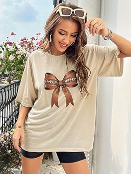 Football Bow Shirt Women Football Mom Shirt Game Day Shirt Football Season Coquette Oversized Top... | Amazon (US)
