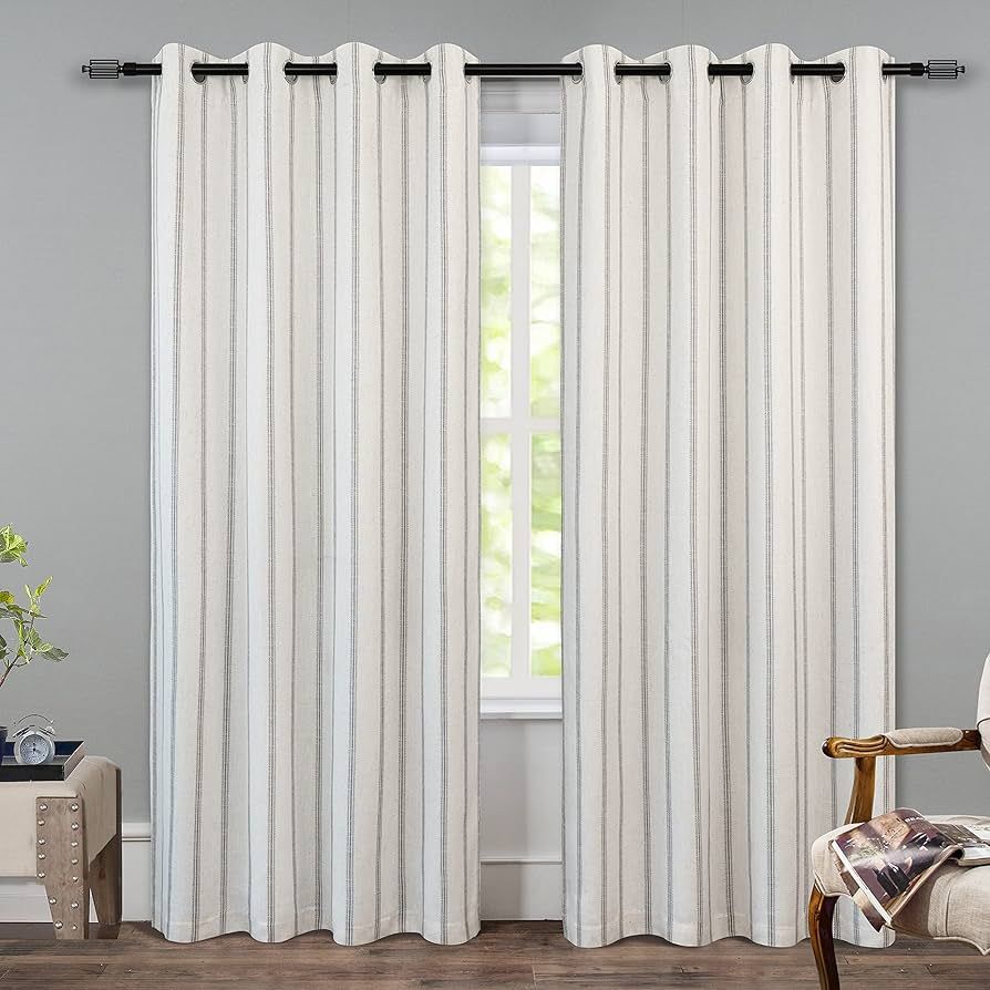 DriftAway Farmhouse Linen Blend Blackout Curtains 84 Inches Long for Bedroom Vertical Striped Pri... | Amazon (US)