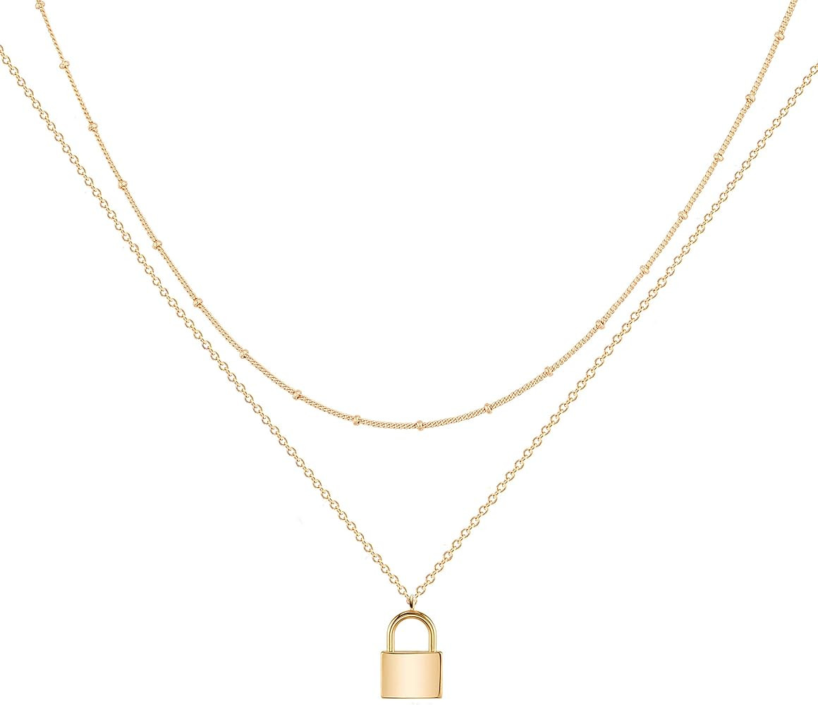 Layered Heart Necklace Pendant Handmade 18k Gold Plated Dainty Gold Choker Arrow Bar Layering Lon... | Amazon (US)