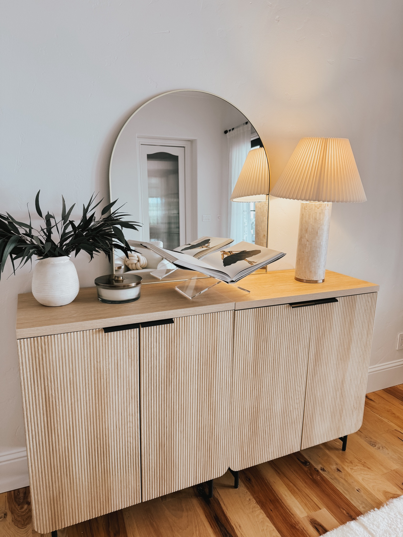Beautiful zellige tile lamp with a pleated shade. Looks so beautiful styled on my console table 

#LTKhome