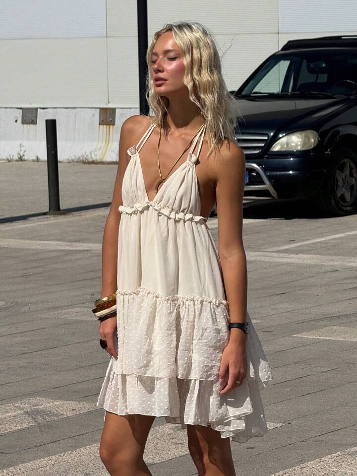 SHEIN ICON Women's Going Out Western Boho Babydoll Casual Sleeveless Halter Midi Dress For Vacati... | SHEIN