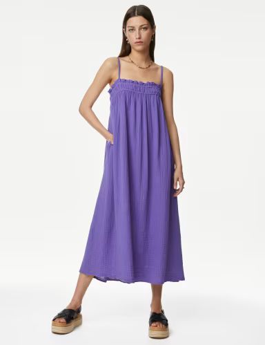 Pure Cotton Textured Square Neck Dress | Marks & Spencer (UK)