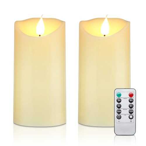 XINBFGRE Flickering Flameless Candle Battery Operated Candle LED Pillar Candles with Remote Control and Timer Set of 2 | Amazon (US)