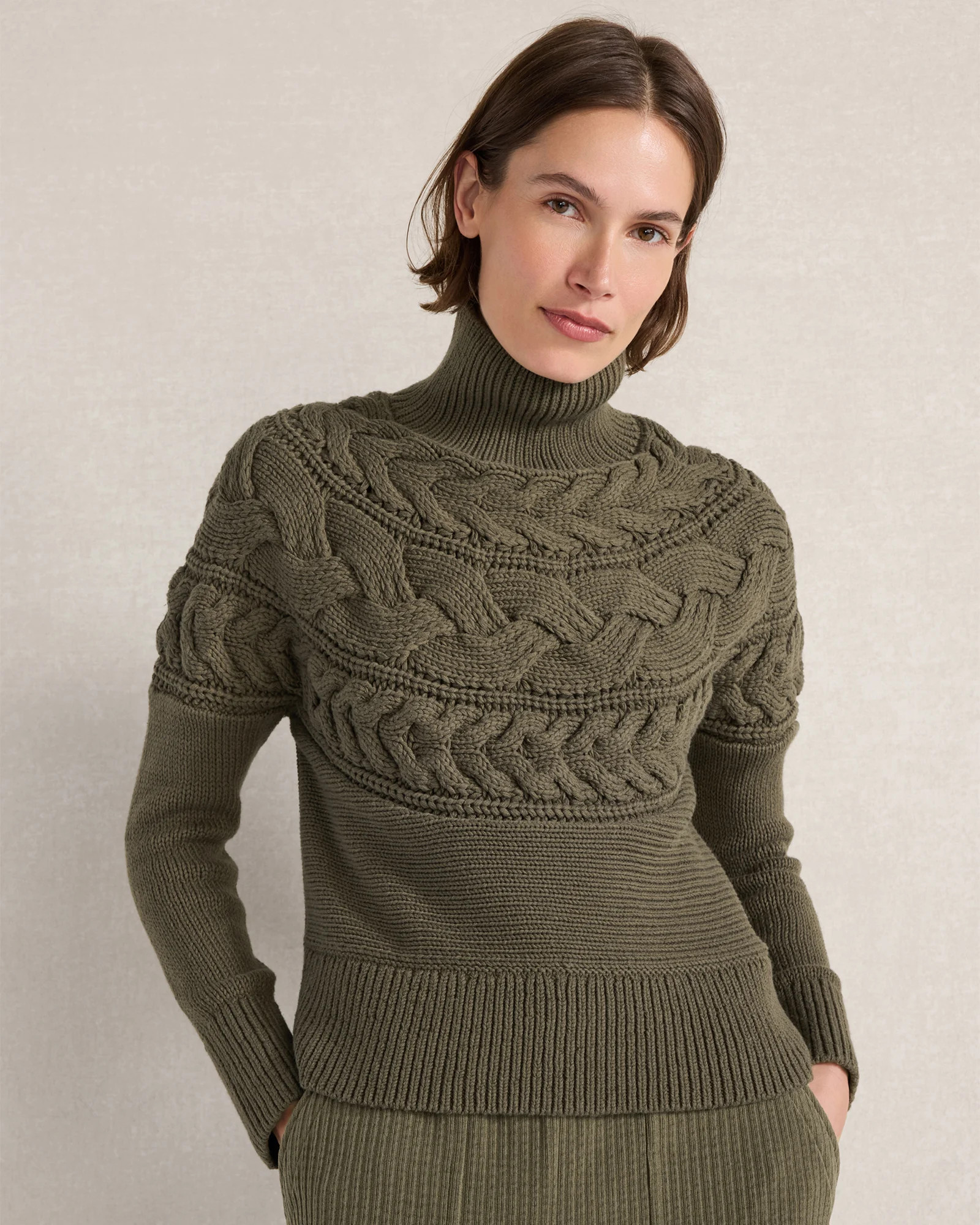 Cotton Blend Cable Mockneck Sweater | Talbots