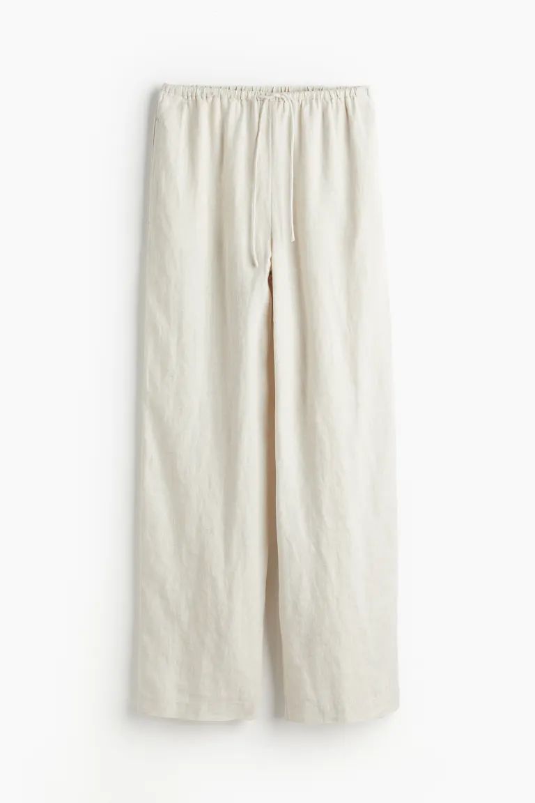 Wide-leg Linen Pants - Light beige - Ladies | H&M US | H&M (US + CA)