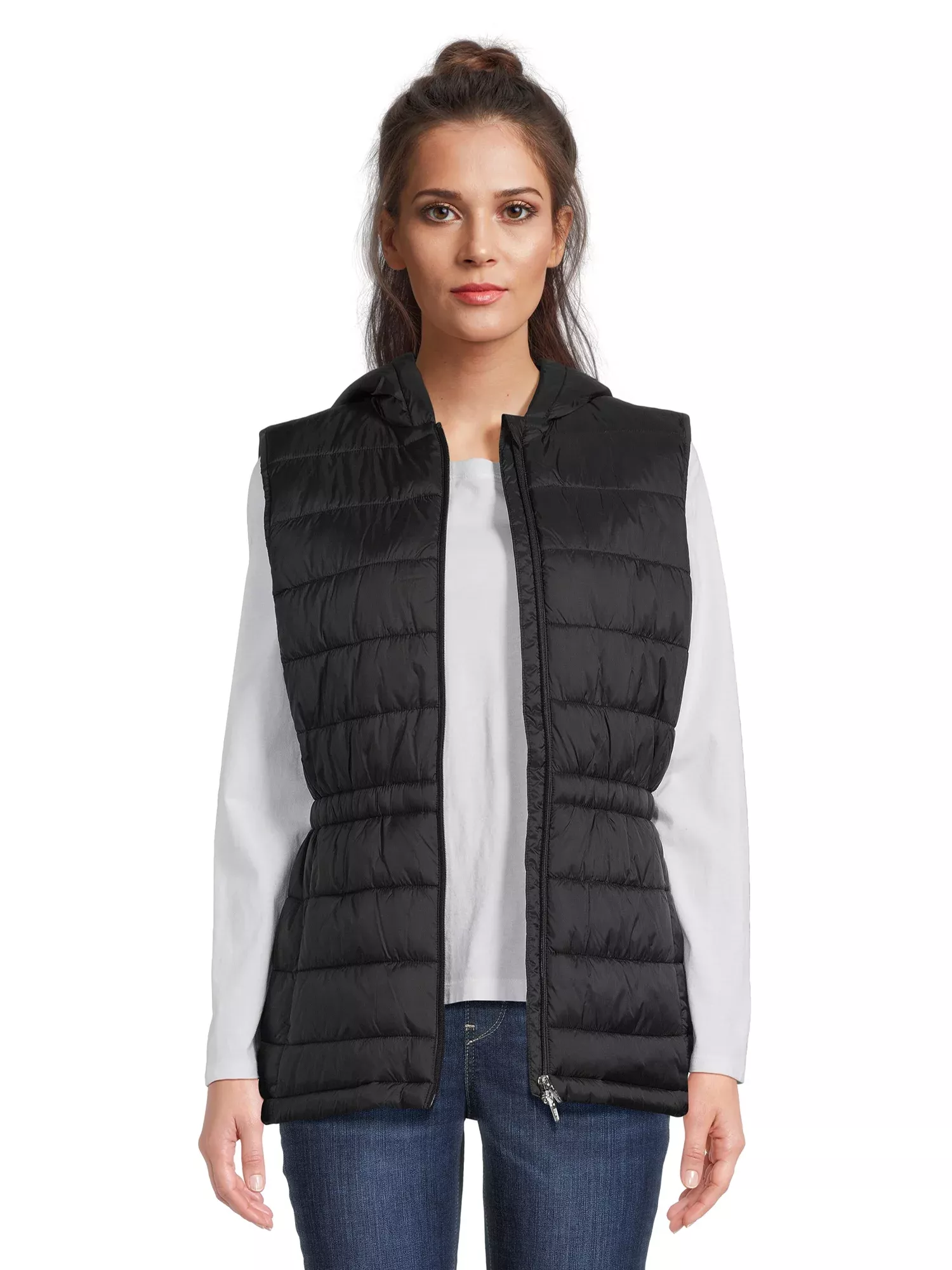 Swiss Tech Hooded Vest with Cinched Waist, Terra & Sky Long Sleeve