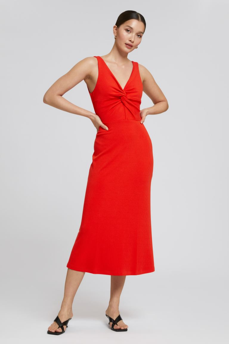 Twist-front ribbed midi dress | H&M (DE, AT, CH, NL, FI)