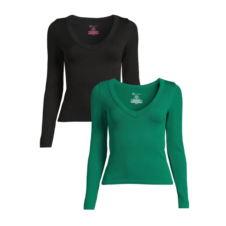 No Boundaries Juniors Seamless V Neck T Shirts, 2 Pack | Walmart (US)